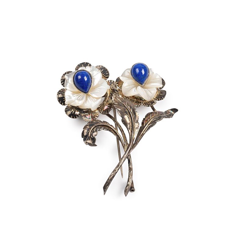 SPILLA IN ARGENTO, MADREPERLA E LAPISLAZZULI