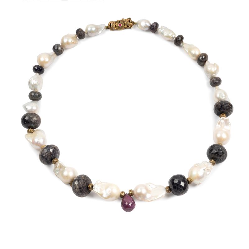 GIROCOLLO DI PERLE, AGATA E RADICE DI RUBINO
