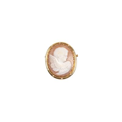 Spilla con cammeo raffigurante un putto alato, oro giallo 18KT e diamanti