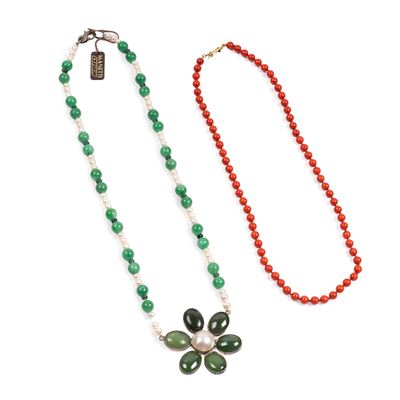 Collana in argento con perle e pietre colorate, lunghezza 54 cm