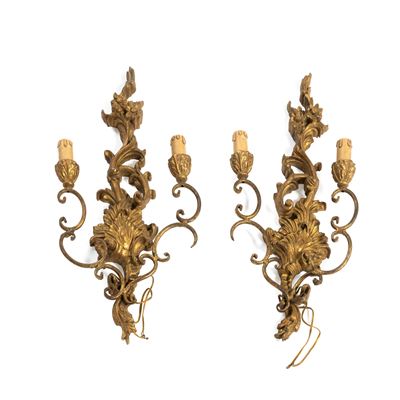 Appliques in ferro e legno dorato, coppia, sec. XX