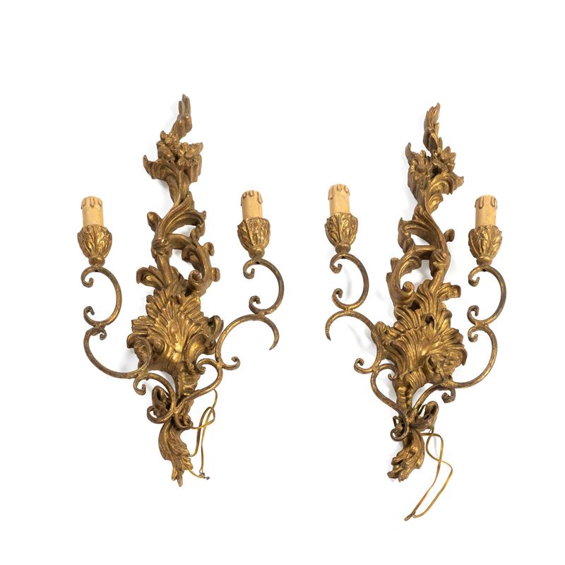 Appliques in ferro e legno dorato, coppia, sec. XX
