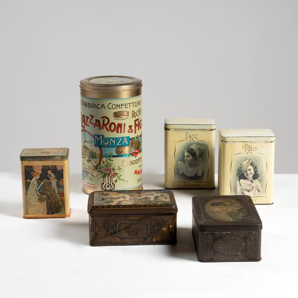 



Sei scatole porta biscotti, sec. XX