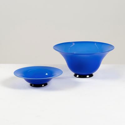 Venini, Due vasi in vetro blu, Murano, sec. XX