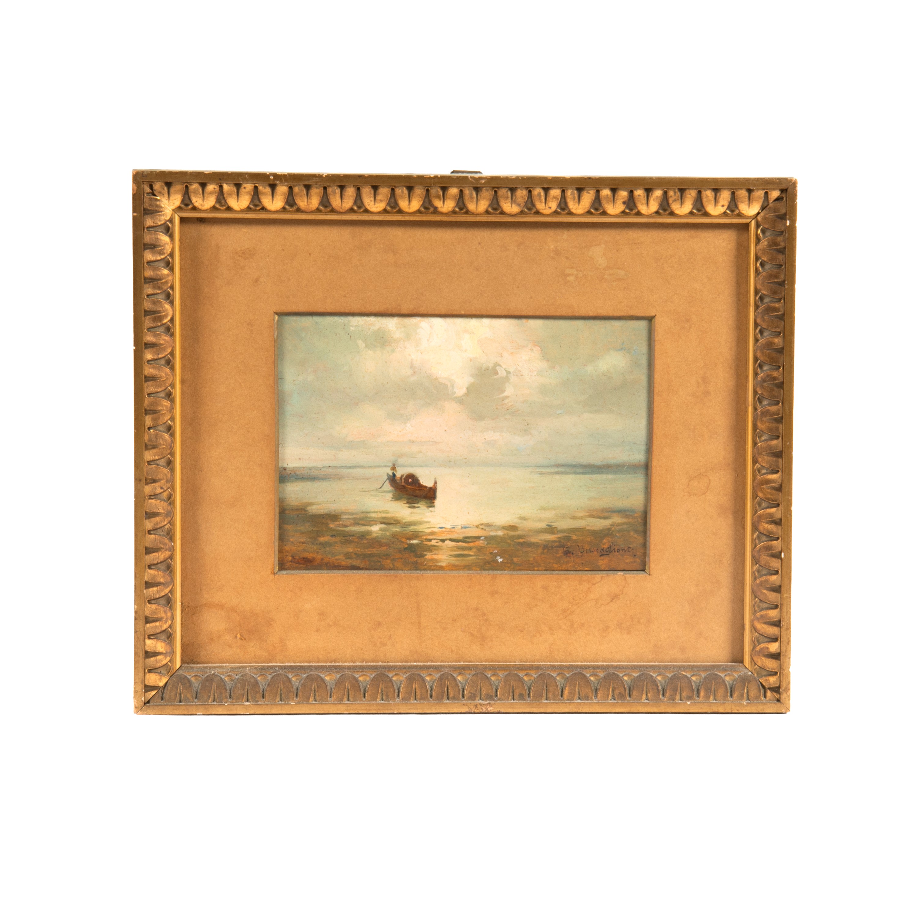 Gino Romiti, Marina al tramonto, olio su compensato