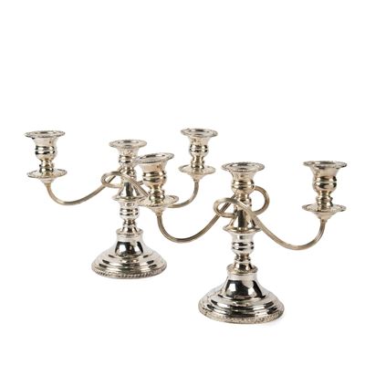 Coppia di candelabri, metallo argentato, Sec. XX