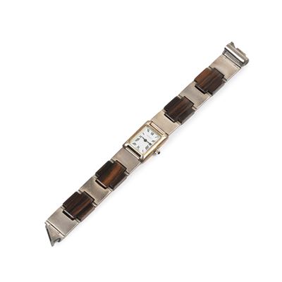GUCCI, Orologio da polso in argento e legno