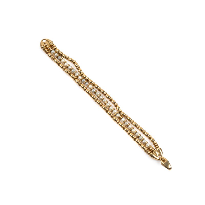 BRACCIALE, IN ORO GIALLO 18KT E PERLE
