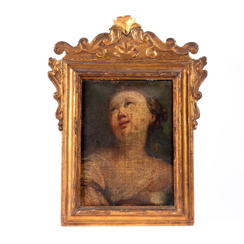 Scuola italiana, Figura femminile, olio su tela su tavola, cm H33xL25, sec. XVIII