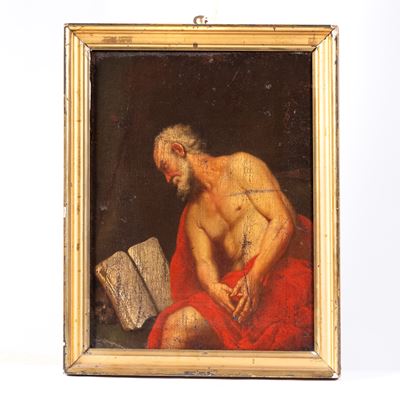 Scuola italiana, San Girolamo, olio su tela, cm 36x27, sec. XVIII