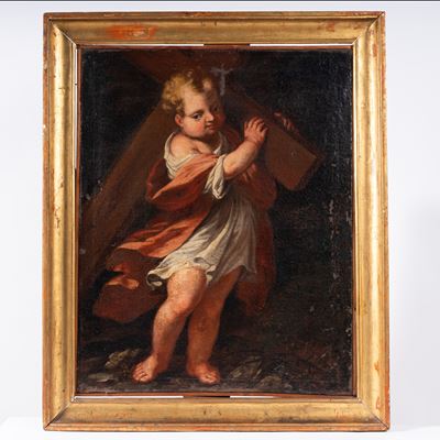 Scuola lombarda, Cristo Bambino Portacroce, olio su tela, cm H73xL58, sec. XVII
