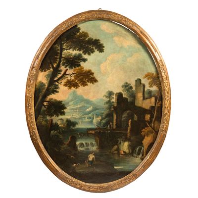 Scuola veneta, Paesaggio campestre con architetture, olio su tela