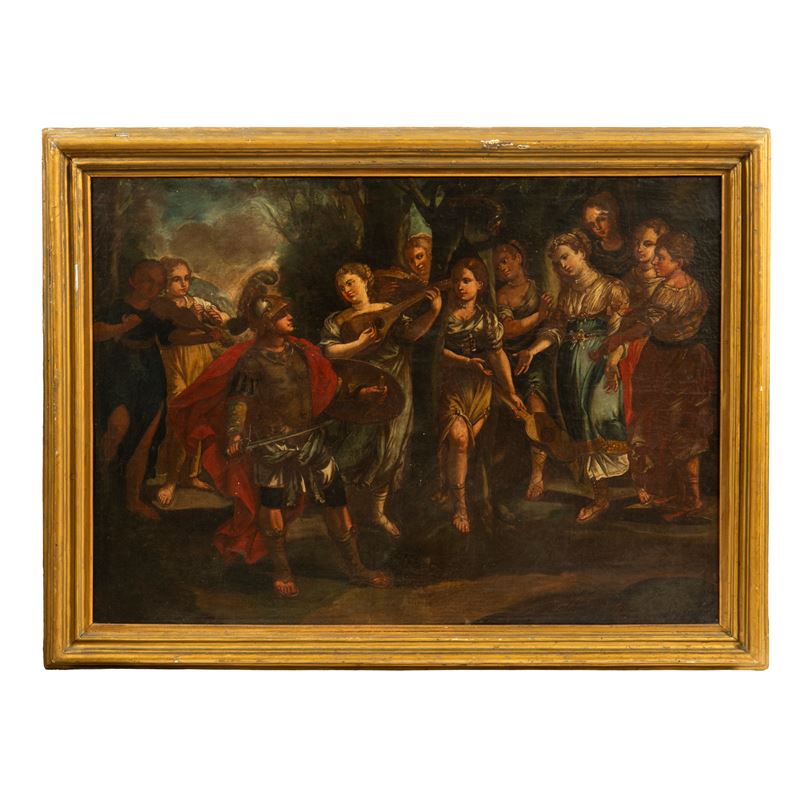 Scuola italiana del XVIII secolo, Scena di personaggi e musicanti, olio su tela