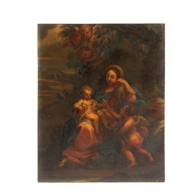 Scuola italiana, Sacra Famiglia, olio su rame