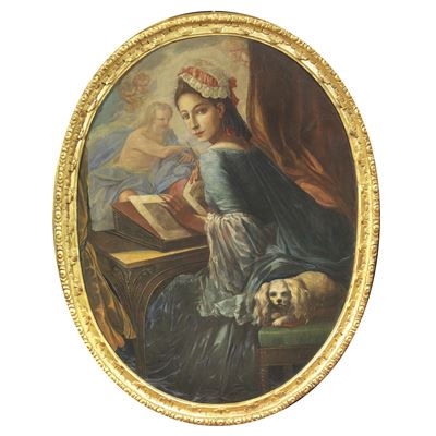 Scuola dell'Italia settentrionale, Ritrato di pittrice (Autoritratto?), olio su tela ovale