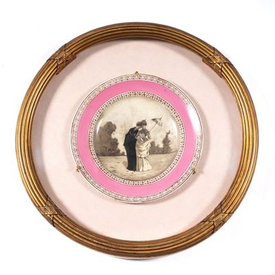 Piatto, Inghilterra, XIX secolo, maiolica decorata con figure geometriche