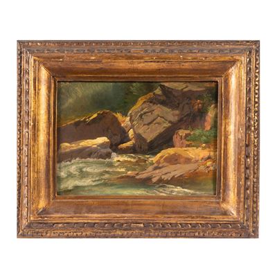 Scuola italiana, Marina, olio su tavola, cm H29xL42, sec. XIX