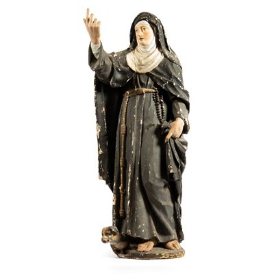Scuola italiana, Santa Elisa da Cascia, scultura in legno policromo, alt. cm 120