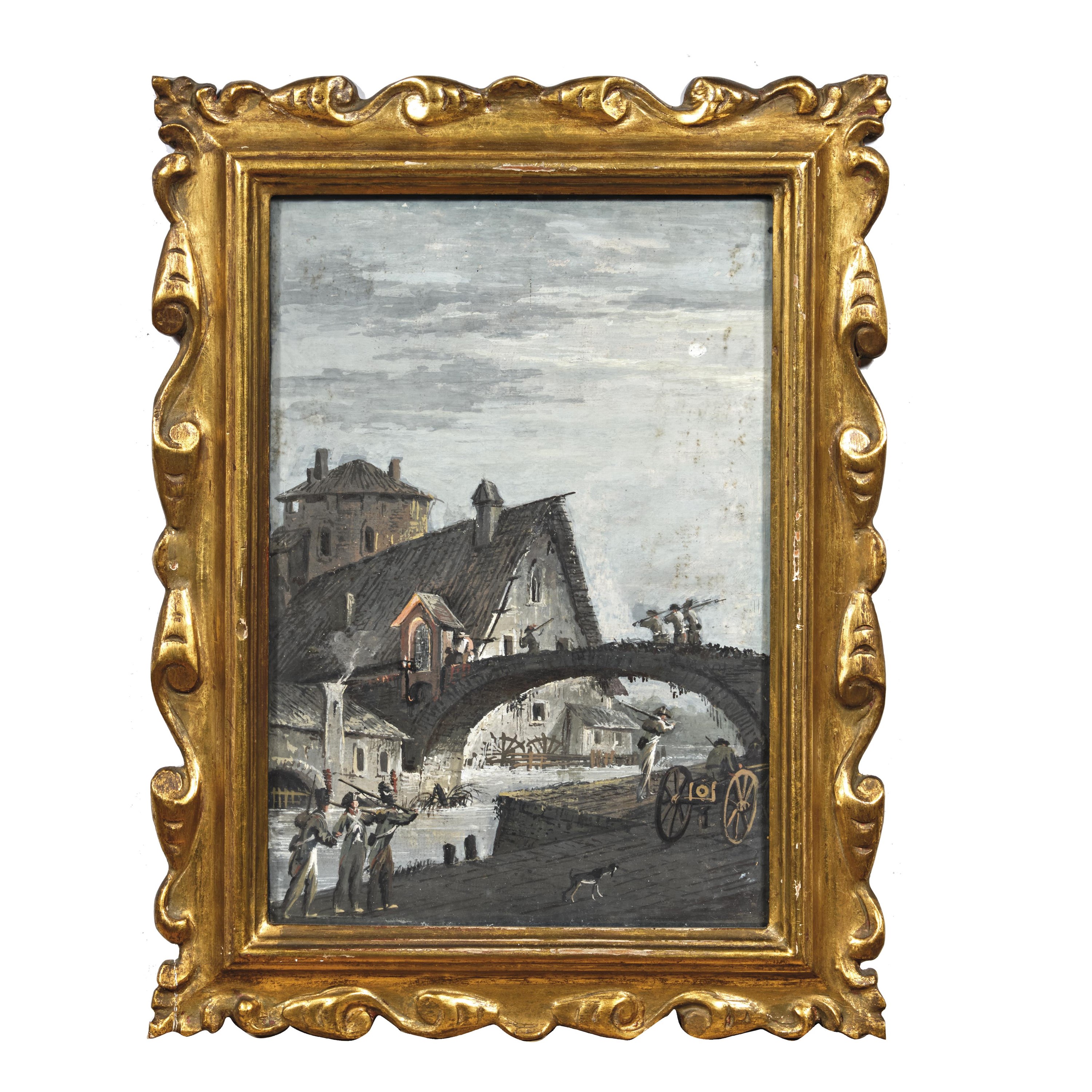 Scuola veneta, Coppia di paesaggi (disegni) ad olio su carta, secolo XVIII