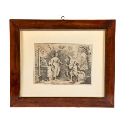 Jacopo Amigoni e Giovan Battista Galli, Rebecca al pozzo (notizie 1762-1795), acquaforte con corn...