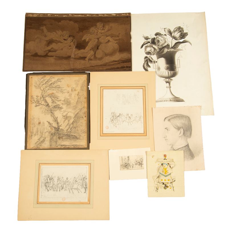 Scuola italiana, Putti e paesaggi, disegni su carta, dimensioni variabili
