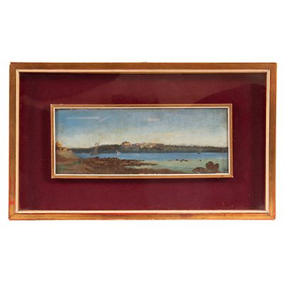 Eduardo Dalbono, Marina con barche, olio su tavoletta