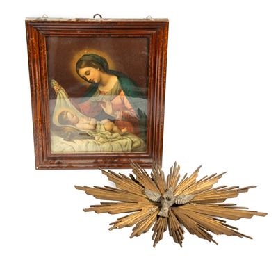 Cornice, sec. XX, legno a finta tartaruga, cm 51x42 - Fregio, sec. XIX, legno intagliato e laccat...