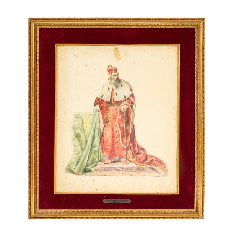Giacomo Favretto, Cardinale - Acquerello su carta