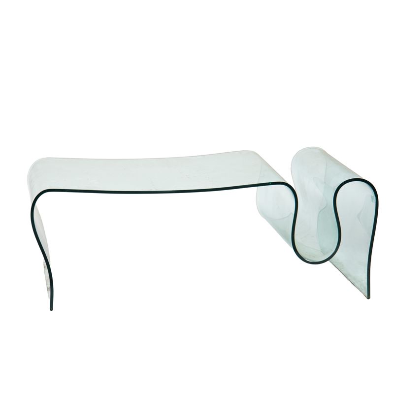 Tavolo da fumo, anni '80, vetro ondulato, L106xP60xH39 cm