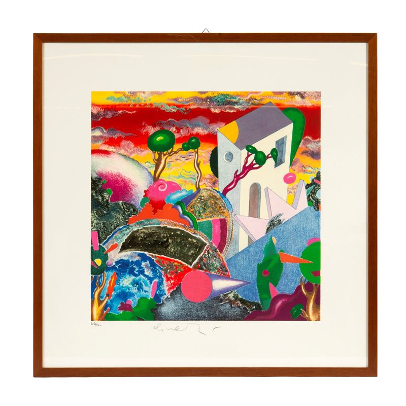 Luca Alinari, Paesaggio fantastico - Serigrafia a colori, tiratura 102/120, cm 70x70
