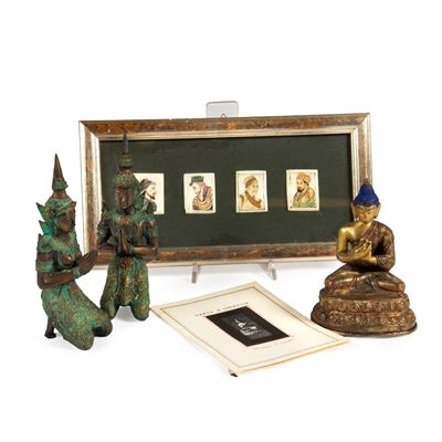 Coppia di divinità celesti, Thailandia, sec. XX, bronzo, altezza 18 cm