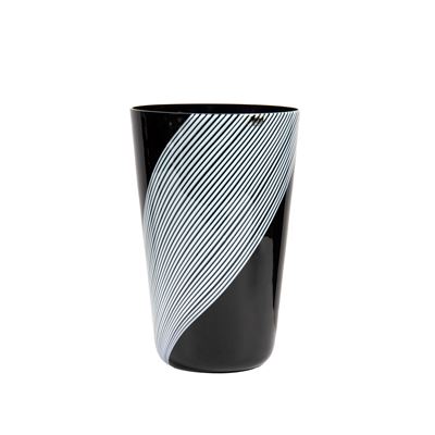 Manifattura Veart, Vaso in vetro nero con motivo a spirale bianco