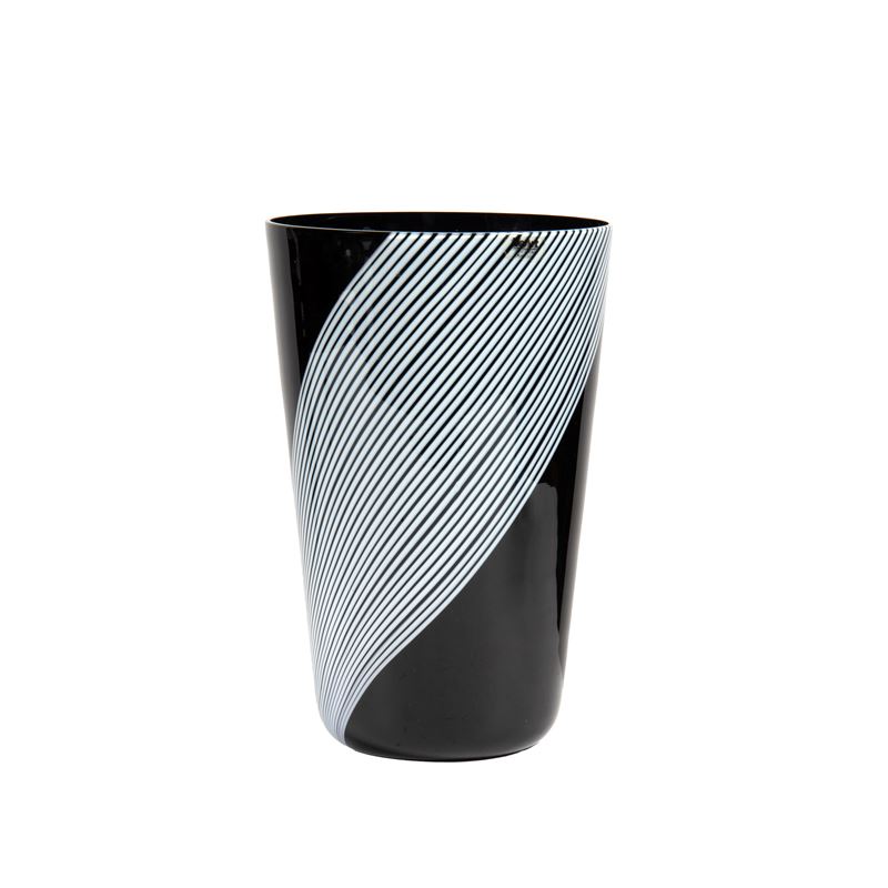 Manifattura Veart, Vaso in vetro nero con motivo a spirale bianco