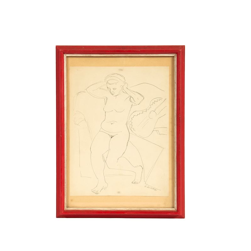 Gino Severini, Nudo femminile, china su carta