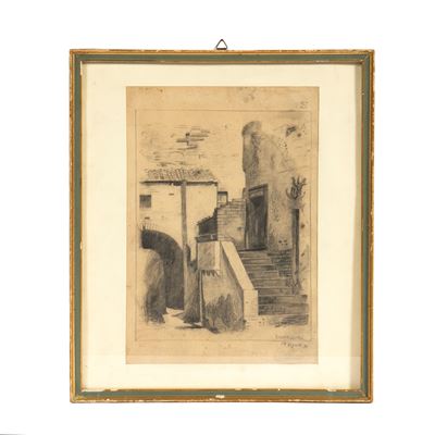 Telemaco Signorini, Case a Riomaggiore - disegno su carta