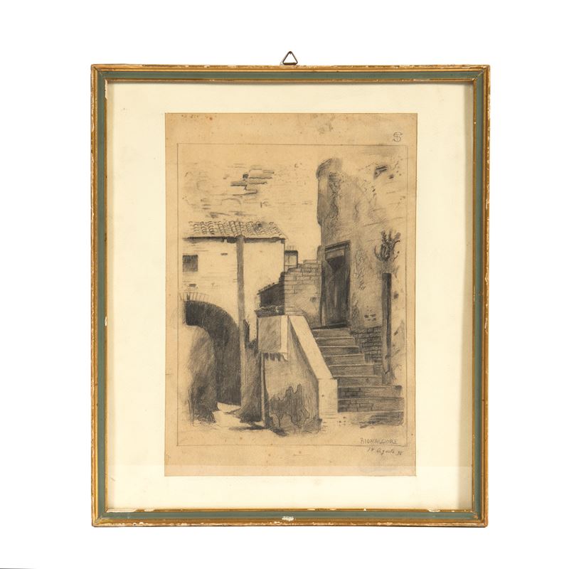 Telemaco Signorini, Case a Riomaggiore - disegno su carta