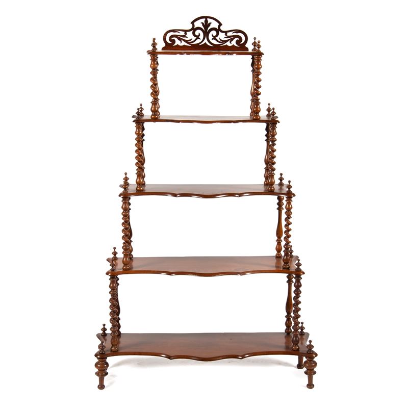 Etagere in noce del XIX secolo con cinque piani sagomati