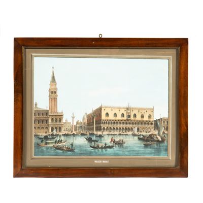 Scuola italiana, sec. XX, Quattro stampe a colori: Palazzo Ducale, Ponte di Rialto, Basilica di S...
