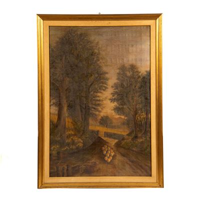 Scuola italiana, Paesaggio con pecore, su carta (cm 148x101), sec. XIX