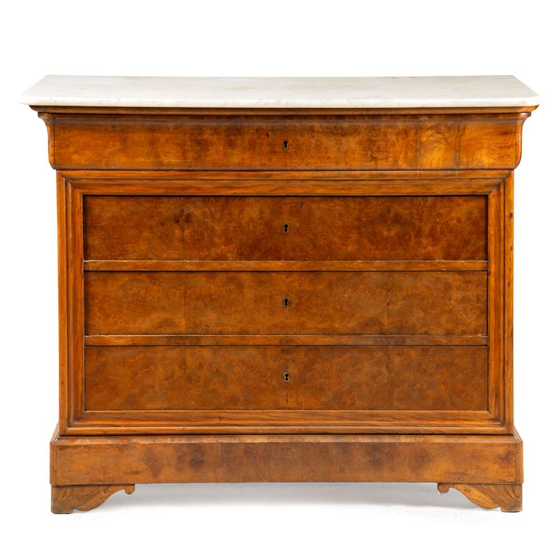 Cassettone, Francia, XIX secolo, in noce con piano in marmo