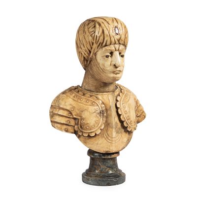 Scuola italiana, Busto di turco, scultura in marmo bianco