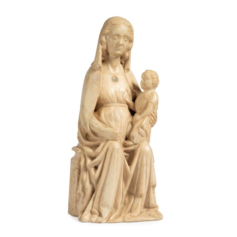Scuola italiana, Madonna con Bambino in marmo, alt. 48 cm