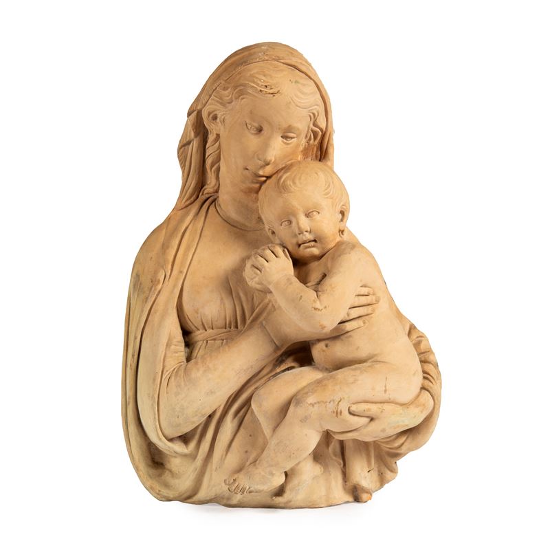 Scuola italiana, Madonna con Bambino, altorilievo in terracotta