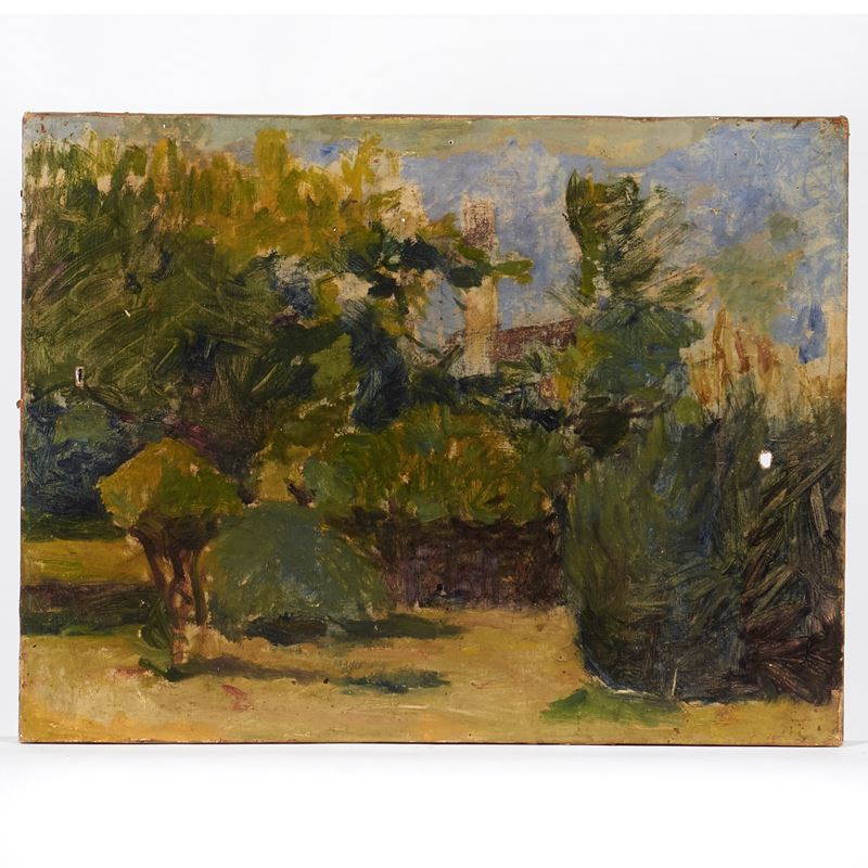 Scuola italiana, Giardino, olio su tela, cm H41x54