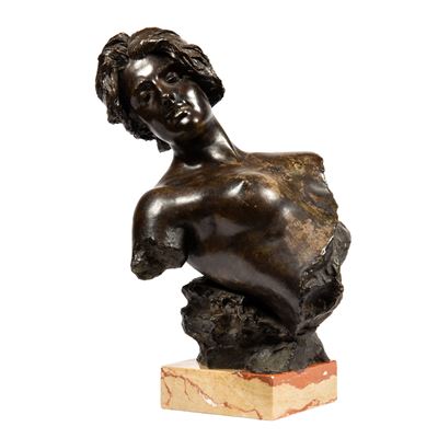 Scuola italiana, Busto femminile in bronzo su base in marmo, inizio sec. XX