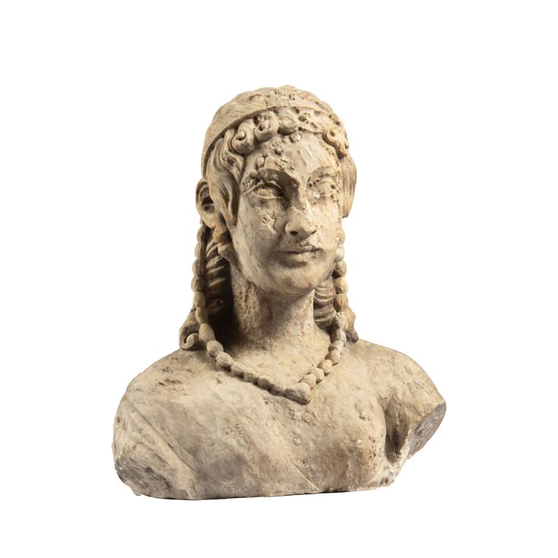 Scuola italiana, Busto femminile in marmo bianco, altezza cm 54