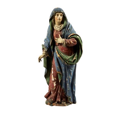 Scuola dell'Italia centrale, Vergine Annunciata, legno scolpito e dipinto, altezza cm 95, sec. XV...