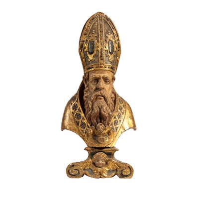 Scuola dell'Italia meridionale, Santo Vescovo, scultura in legno scolpito, sec. XVII
