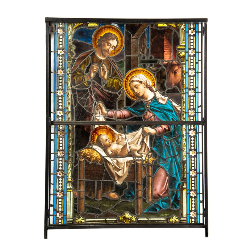 Scuola del XIX-XX secolo, Natività su vetro piombato