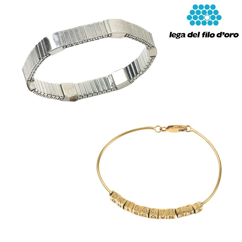 BRACCIALE RIGIDO IN ORO 18KT, E LETTERE A FORMA DI CUBI ELENA- GINO